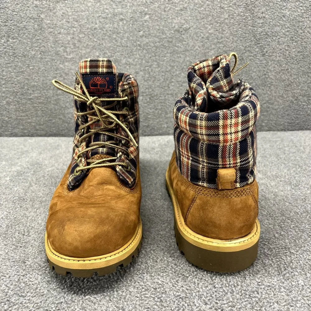 Timberland Boots Boys 6 Brown Plaid Leather Shoes Hiking‎ Outdoors Youth 43942M